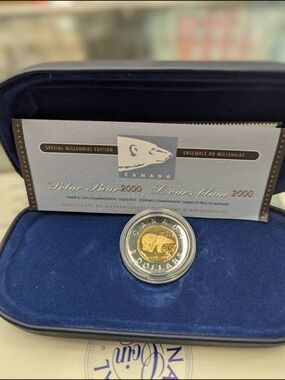 ​2000 Canada Polar Bear 2 Dollars Millennial Edition Stamp Coin Combo Set W/Box